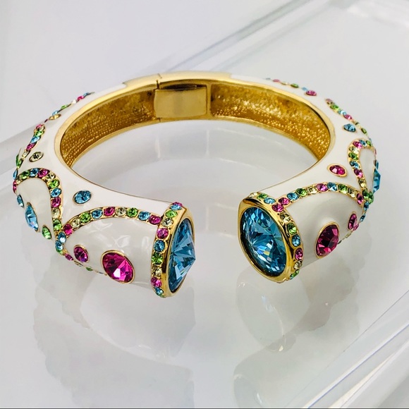 ROSS SIMONS SWAROVSKI CRYSTAL 18K GOLD OVER STERLING BRACELET EARRINGS RING - Picture 6 of 15